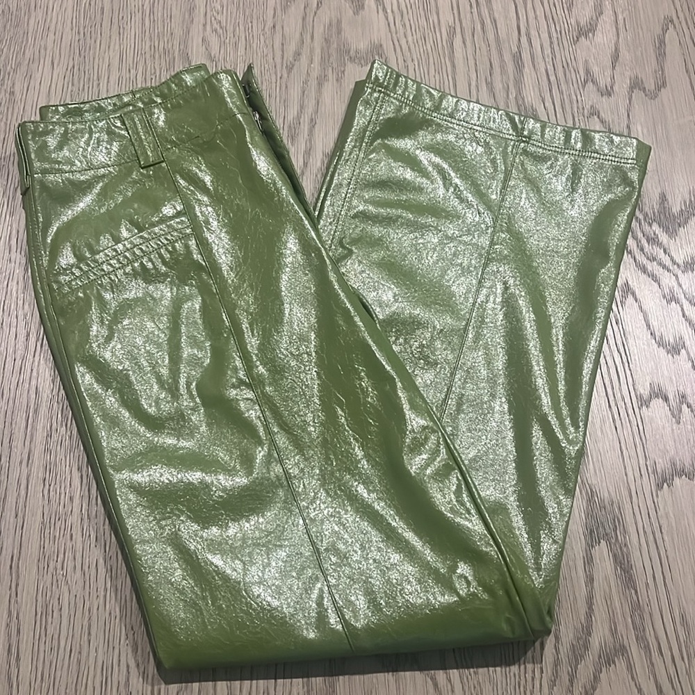 Free people vegan leather wide leg pant green size 6